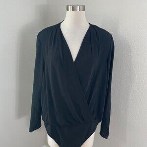 NEW Express Womens XL Black Long Sleeve Surplice Bodysuit V Neck Shirt